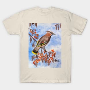 Bohemian waxwing feasting on fruit T-Shirt